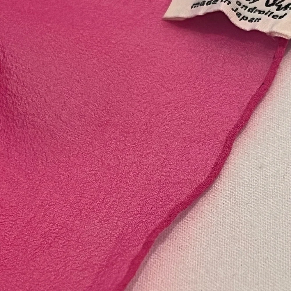 Vera Neumann Vintage Solid Barbie Pink Silk Hand Rolled Square 21x22 Scarf Japan